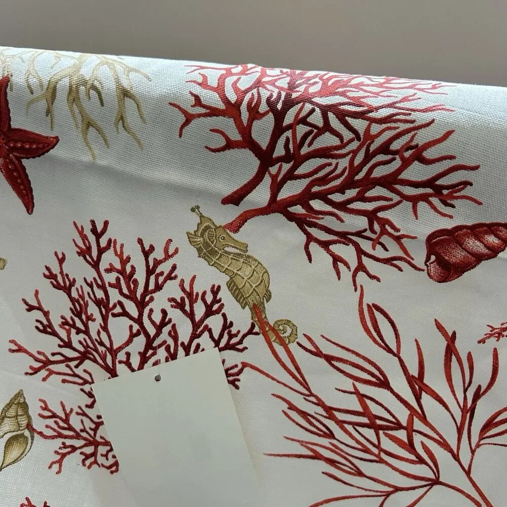 Italian Round Tablecloth 70” Ocean Beach Graphic Boho Tropical Coastal Nautical